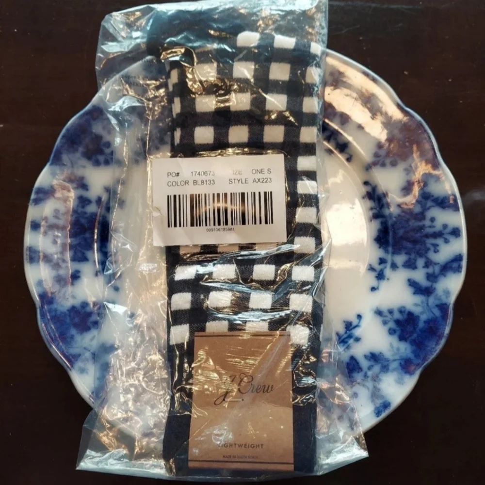 J.CREW GINGHAM CREW SOCKS NAVY/WHITE BNWT SO 1 Left